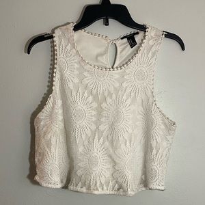 White Lace Cropped Tank Top